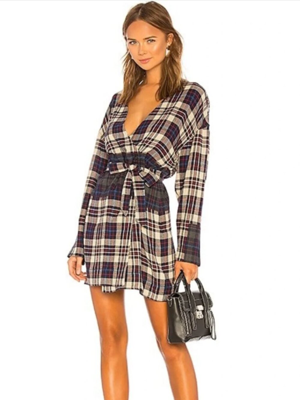 Rag & Bone Janet Plaid Mini Dress Small Wool Blend Wrap Button Belted